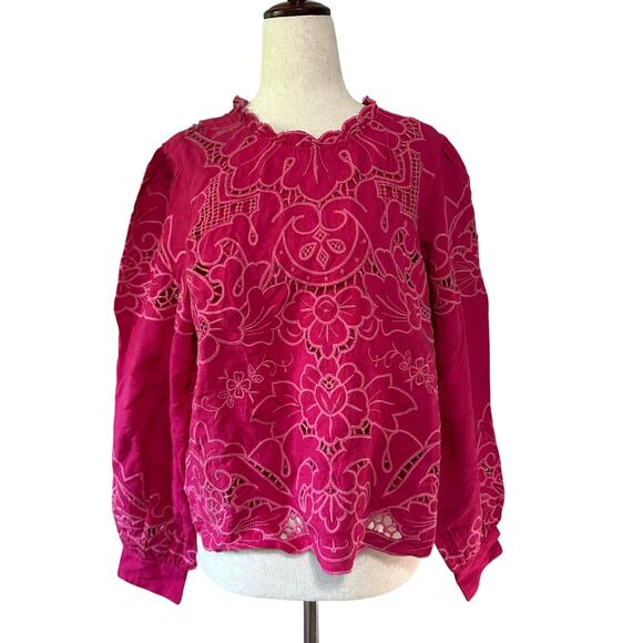 Anthropologie Tops - ANTHROPOLOGIE Women's The Lainie Long-Sleeve Lace Cutwork Blouse Size XL